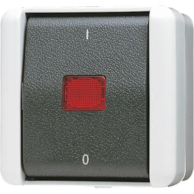 JUNG Wipp-Kontrollschalter 803KOW | 3-polig | Aufputz | IP44 | Kontrollleuchte Glimmlampe | 16A 400V | Thermoplast grau