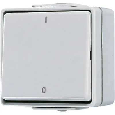 JUNG Wippschalter Aus 2-polig 602W WG600 | Aufputz | LED beleuchtet | IP44 | Duroplast | grau RAL 7035