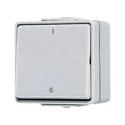 JUNG Wippschalter Aus 2-polig 602W WG600 | Aufputz | LED beleuchtet | IP44 | Duroplast | grau RAL 7035