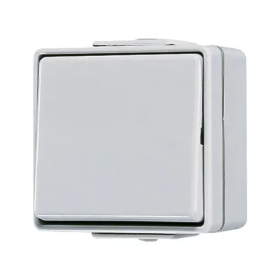 Jung Kreuzschalter Wippschalter 607W WG600 | Aufputz | IP44 | beleuchtbar LED | 10AX 250V | Duroplast | grau
