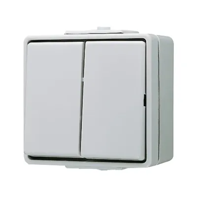 JUNG Serienschalter Aufputz 605W WG600 | Wippschalter 2-polig IP44 | beleuchtbar | 10AX 250V | Duroplast grau RAL7035
