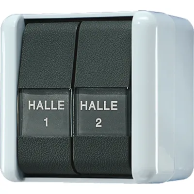 JUNG Wippschalter 805 NAW | Serienschalter 2-polig | Aufputz IP44 | beleuchtet | grau/anthrazit | 2 Schriftfelder