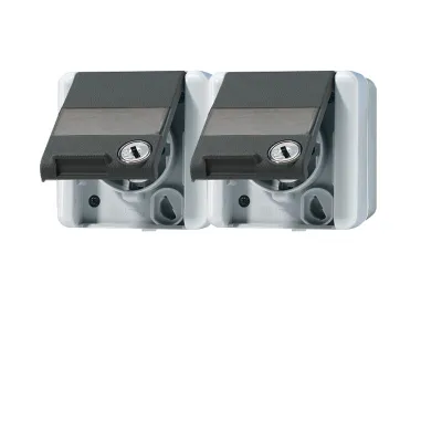 JUNG Zweifach-Steckdose SCHUKO 8220NAWSLTS | Aufputz IP44 | abschließbar | Klappdeckel | Trennsteg | grau RAL 7035