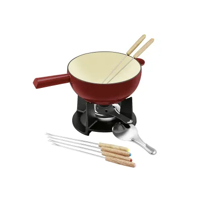 Beka Käsefondue Set Belledone 16304204 | Fondueset Gusseisen 1,8L | Induktionsgeeignet | 6 Gabeln | Rot