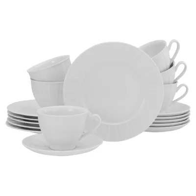 CREATABLE Kaffeeservice Barcelona 18-tlg. | Porzellan-Set für 6 Personen | BOHO Chic | spülmaschinengeeignet | weiß