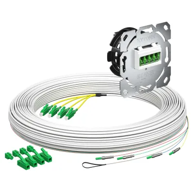 KAISER Teilnehmeranschlussdose 4250028 | LWL 4x LC-Quad | Unterputz & Kanaleinbau | 30m Kabel | APC DX | weiß RAL 9003