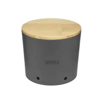 MAGU Kartoffeltopf Natur-Design | Bio-Kunststoff | Buchenholzdeckel | 23x23x19 cm | lebensmittelecht | schiefer