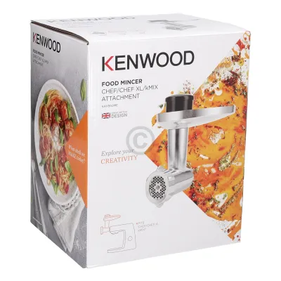 Kenwood Fleischwolf-Aufsatz KAX950ME | für Chef & kMix Küchenmaschinen | Edelstahl | 3 Lochscheiben | Wurstfüller
