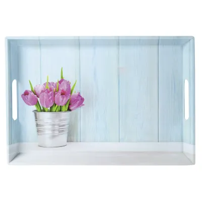 Kesper Serviertablett 77392 | großes Melamin Tablett Tulpen Motiv | 50x35x4,5 cm | kratzfest | spülmaschinenfest