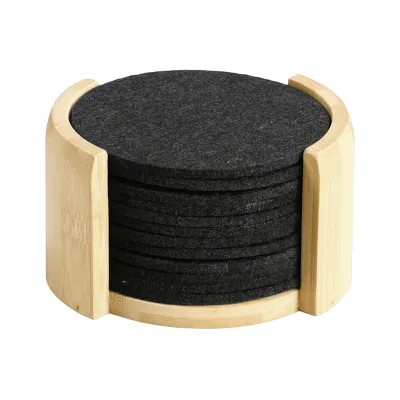 Kesper Untersetzer 58747 | 12er Set Filz & Bambus | Ø 10 cm | Rund | Schwarz Braun | FSC-zertifiziert