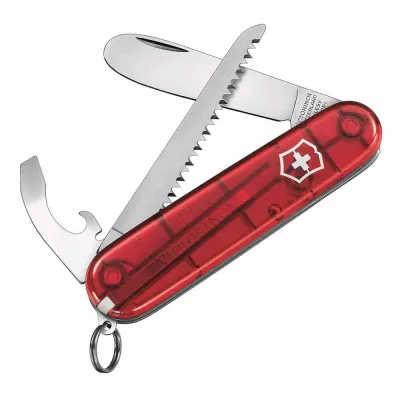 Victorinox Taschenmesser 0.2373.T My First Vx | Kindermesser | 9 Funktionen | Edelstahl | Rot transparent