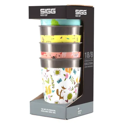 Sigg Kindertrinkbecher Set | Edelstahl 0,35l | BPA-frei | spülmaschinenfest | bunt | 4er Set Wildlife