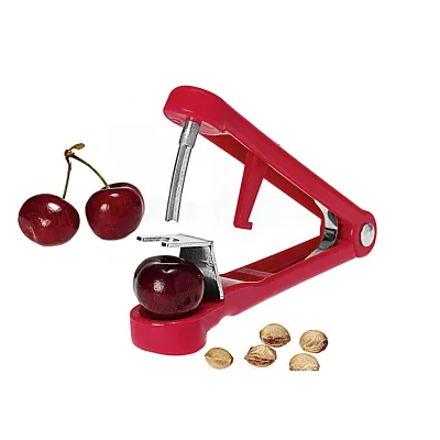 Metaltex Kirschentkerner 250658 Lady Kirsch | Entsteinungsgerät für Kirschen & Oliven | Edelstahl-Stößel | Rot