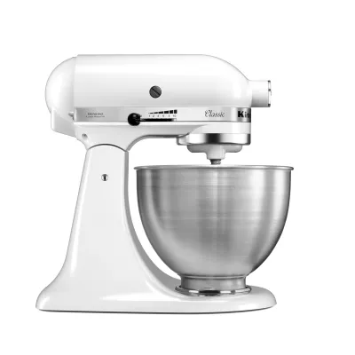 KitchenAid Küchenmaschine Classic 5K45SSEWH | 4,3L Edelstahlschüssel | 275W | 10 Stufen | Weiß