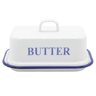 KRÜGER Butterdose Husum 120252 | Emaille weiß-blau | Stahlemaille | 17x12x9cm | spülmaschinengeeignet | robust