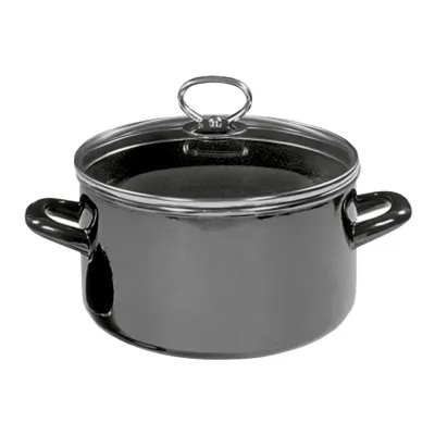 KRÜGER Fleischtopf Brillant 317169000 | Kochtopf 16 cm | Emaille Edelstahl Glasdeckel | Induktion geeignet | Schwarz