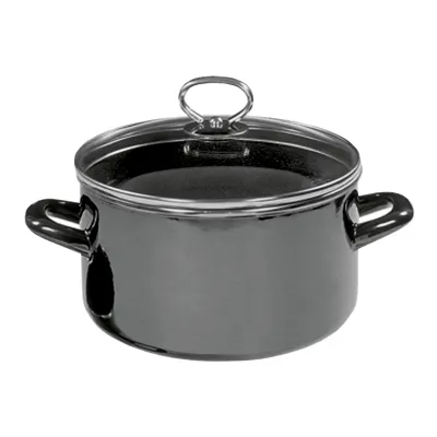 KRÜGER Fleischtopf Brillant 24 cm | 5,5 l | Emaille/Edelstahl/Glas | Induktion | Diamant-Glasur | Schwarz