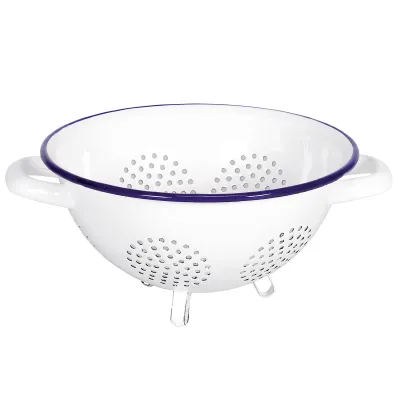 KRÜGER Standseiher Husum 5222/B | Seiher | Abtropfsieb | Emaille | Ø 22 cm | schnitt- & kratzfest | Weiß-Blau