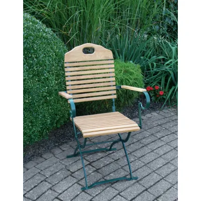 FRG Klappsessel Passau 9110 | Gartenstuhl mit Armlehnen | Robinienholz & Flachstahl | klappbar | grün | 53x60x95 cm