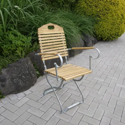 Freital Handels Klappsessel 9116 | Gartenstuhl klappbar mit Armlehne | Robinienholz & verzinkter Flachstahl | modern