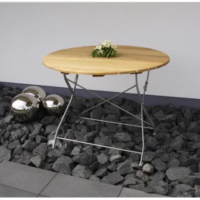Klapptisch 9416 | Rund 100cm | Robinienholz | Flachstahl verzinkt | Garten modern | Freital Handels GmbH