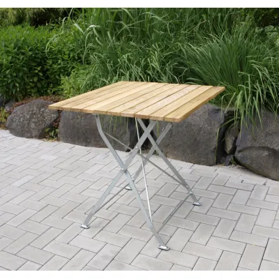FRG Klapptisch Kurgarten 9506 | Gartentisch 70x70 cm quadratisch | Robinienholz | Flachstahlgestell verzinkt | natur
