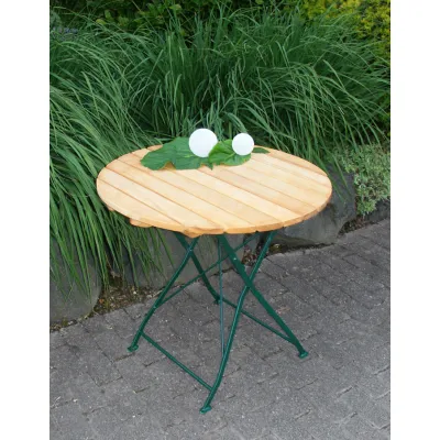 FRG Gartentisch Kurgarten 9400 | Klapptisch rund 77cm | Robinienholz | Flachstahl grün | modern | natur