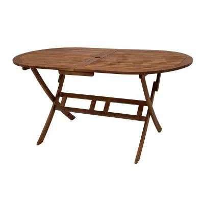 FRG Klapptisch BENITA 98308 | oval 160x85 cm | Akazienholz geölt | klappbar | wetterfest | Landhausstil | Schirmloch
