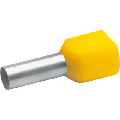 Klauke Zwillings-Aderendhülse 87514 | 2x6mm² isoliert | Hülse 14mm | Kupfer verzinnt | PP halogenfrei | gelb