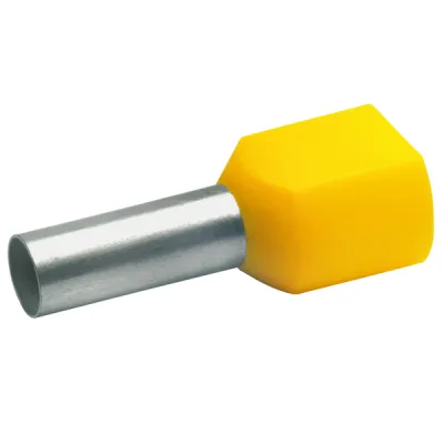 Klauke Zwillings-Aderendhülse 87514 | 2x6mm² isoliert | Hülse 14mm | Kupfer verzinnt | PP halogenfrei | gelb