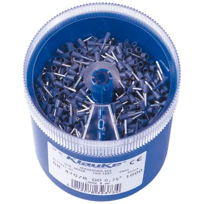 Klauke Streudose GR4708DO | isolierte Aderendhülsen 0,75 mm² | DIN 46228-4 | Blau | 1000 Stück
