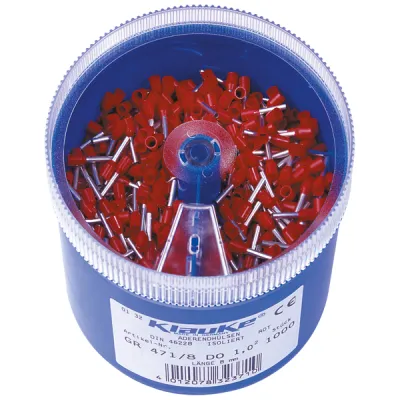 Klauke Streudose GR4718DO | Aderendhülsen isoliert 1 mm² DIN 46228 Teil 4 | 1000 Stück | schlagfest | Rot