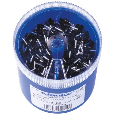 Klauke Streudose GR4728DO | isolierte Aderendhülsen 1,5 mm² nach DIN 46228 Teil 4 | 1000 Stück | schwarz