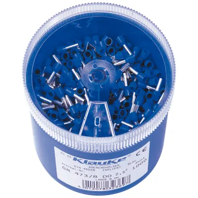 Klauke Streudose GR4738DO | Aderendhülsen isoliert 2,5 mm² | DIN 46228 Teil 4 | 1000 Stück | Kunststoff | Blau