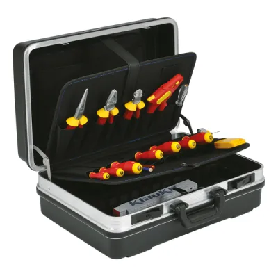 Klauke Werkzeugkoffer KL855B22 | Lehrlingskoffer bestückt 22-tlg | VDE Elektro Set | ABS Hartschale | Schwarz