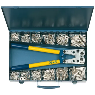 Klauke Sortimentskasten SK65B | Presswerkzeug K05 | 280 Rohrkabelschuhe 6-50mm² | Stahlblech | bestückt | blau