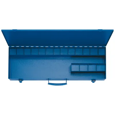 Klauke Sortimentskasten leer MK22 | Stahlblechkasten für Presseinsätze K22 | 17 Fächer | 600x220x65mm | blau