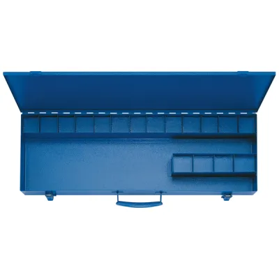 Klauke Sortimentskasten leer MK22 | Stahlblechkasten für Presseinsätze K22 | 17 Fächer | 600x220x65mm | blau