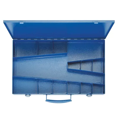 Klauke Sortimentskasten leer SK65L | Stahlblechkasten 400x250x50mm | 12 Fächer | für Presswerkzeuge | blau