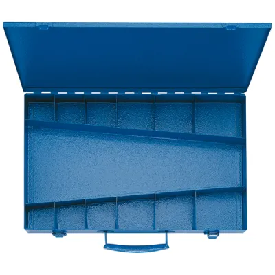 Klauke Sortimentskasten leer SK65L | Stahlblechkasten 400x250x50mm | 12 Fächer | für Presswerkzeuge | blau