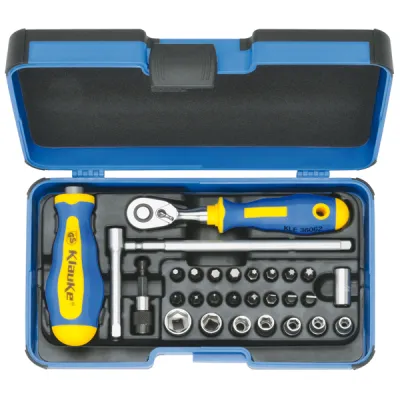 Klauke Steckschlüssel-Bit-Set KL361 | 1/4 Zoll | 28-teilig | Profi-Ratsche | Elektromonteur-Set