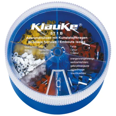 Klauke Sortimentskasten ST1B | isolierte Aderendhülsen 0,5–2,5 mm² | 400-teilig | Kupfer | Blau | stapelbar
