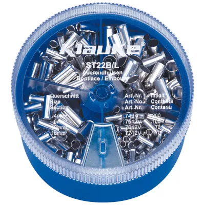 Klauke Sortimentskasten ST22B | Aderendhülsen 4-16mm² | 440 Stück | nicht isoliert | DIN 46228 | schlagfest | Silber