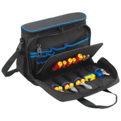 Klauke Techniker-Profitasche KL905B15 | 15-teilig | VDE-Werkzeuge | Zangen | Kabelmesser | Nylon | Schwarz/Blau