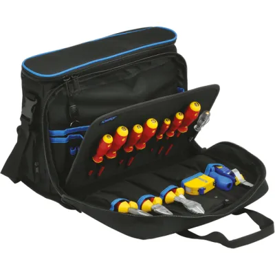 Klauke Techniker-Profitasche KL905B15 | 15-teilig | VDE-Werkzeuge | Zangen | Kabelmesser | Nylon | Schwarz/Blau