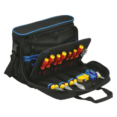 Klauke Techniker-Profitasche KL905B15 | 15-teilig | VDE-Werkzeuge | Zangen | Kabelmesser | Nylon | Schwarz/Blau
