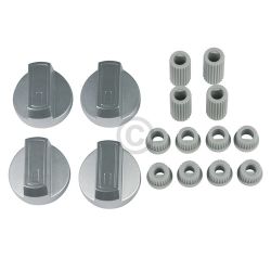 Knebel Set 38mmØ silber mit Adaptern Universal für Kochfeld alle Marken