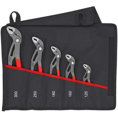 KNIPEX Cobra Zangenset 00 19 55 S5 | 5-teilig Wasserpumpenzangen 125–300 mm | Rolltasche | Selbstklemmeffekt | Rot