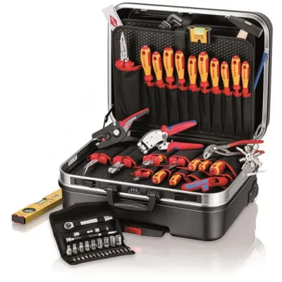 KNIPEX Werkzeugkoffer BIG Basic Move ElektroPlus | 68-tlg | VDE geprüft | Teleskopgriff | Skater-Rollen