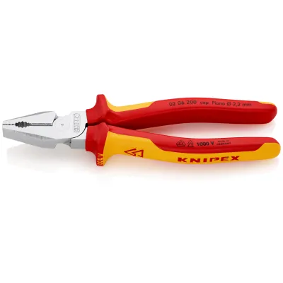 Knipex Kraft-Kombizange 02 06 200 | VDE isoliert 1000V | 200mm | verchromt | 2-Komponenten-Griff | für harten Draht